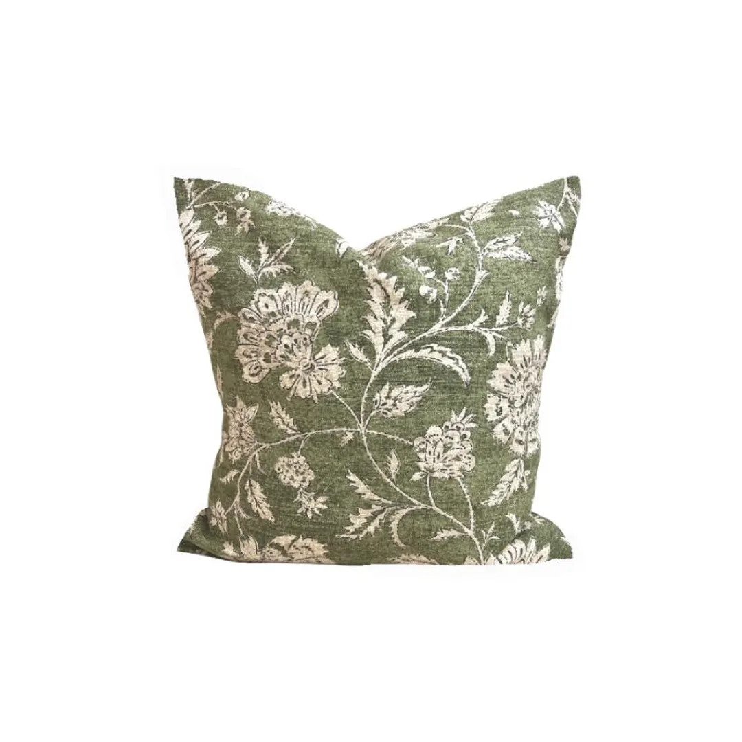 Green Block Print Pillow Cover: Cotton Throw Pillow Cover, All Sizes incl. Euro Shams | Etsy (US)