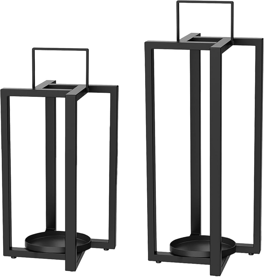 Smtyle Modern Black Metal Candle Lanterns Decorative Lantern Candle Holder Set of 2 for Indoor & ... | Amazon (US)