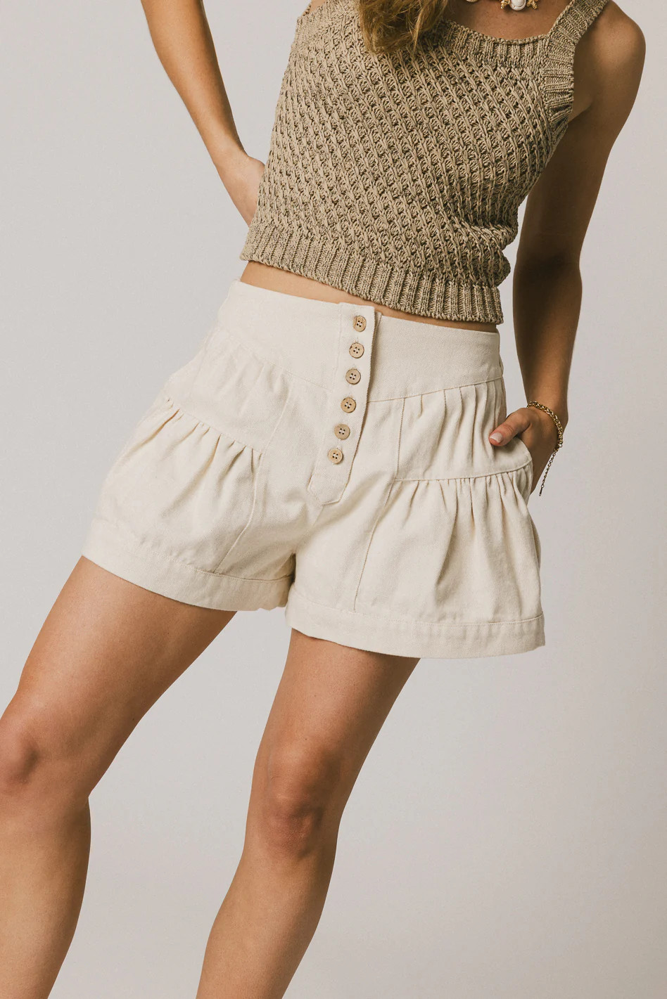 Harpa Tiered Mini Shorts in Oatmeal | Böhme US