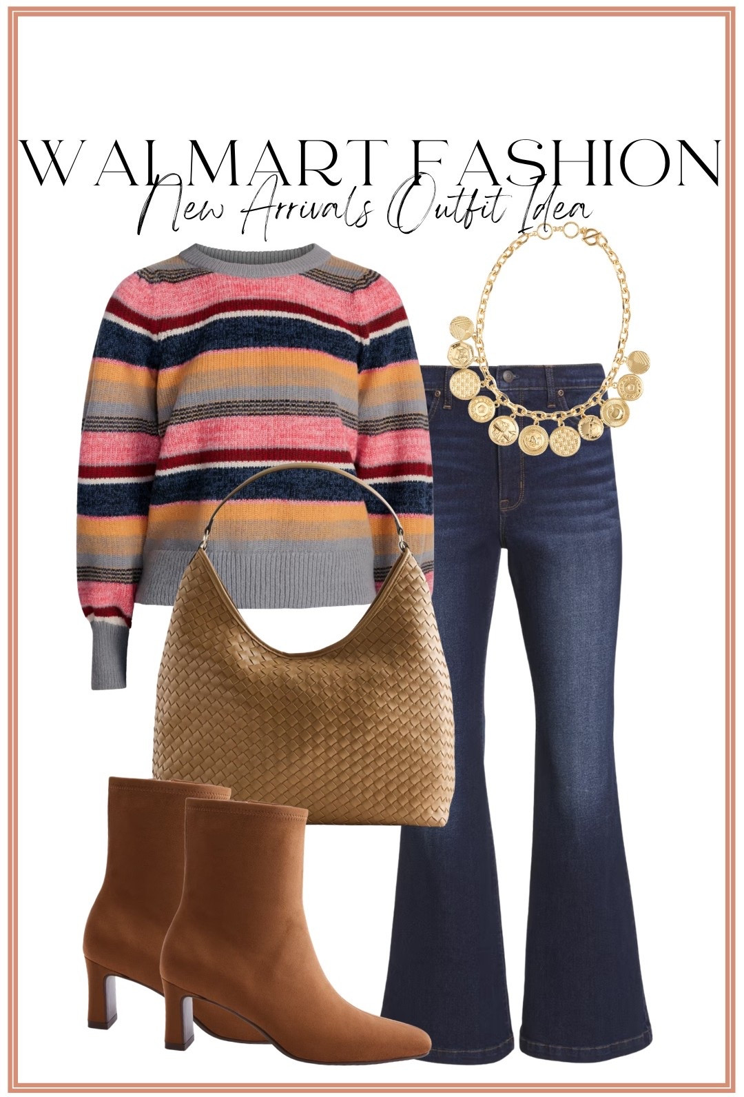 The COLORS in this new Walmart sweater! 😍 This striped sweater paired with dark wash flare jeans is such a cute elevated everyday outfit. I love adding the woven brown handbag, cognac ankle boots and statement gold necklace to pull everything together. Such a good Walmart fashion find for creating an expensive-looking outfit on a budget! ✨🙌🏼

#WalmartFashion #WalmartFinds #WalmartNewArrivals #WalmartOutfits #AffordableStyle #StripedSweater #FlareJeans #FallFashion #FallOutfitIdeas #WomensFashion #AffordableFashion

#LTKootd #LTKPetite