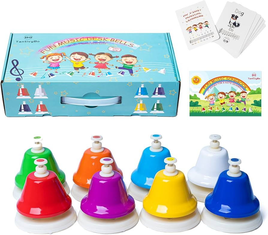 Desk Bells, Rainbow Diatonic Hand Bells for Kids with 17 Songbook & Musical Flash Cards, Toddler... | Amazon (US)