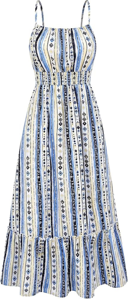 BTFBM Summer Dresses for Women 2026 Sundresses Sleeveless Spaghetti Strap Boho Beach Vacation Out... | Amazon (US)