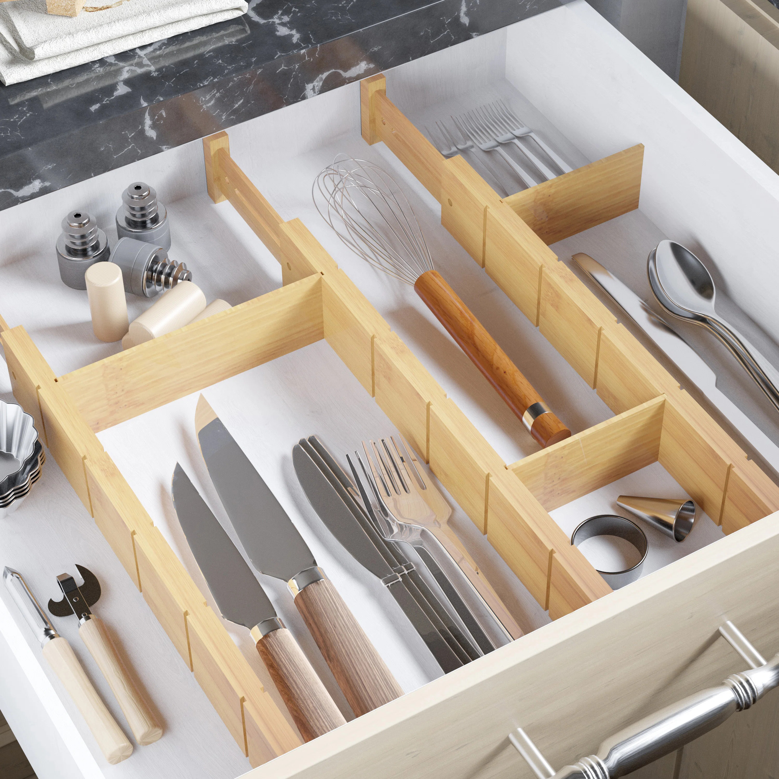 Bamboo Drawer Dividers with Inserts and Labels, Adjustable Expandable Kitchen and Home Drawer Org... | Wayfair North America