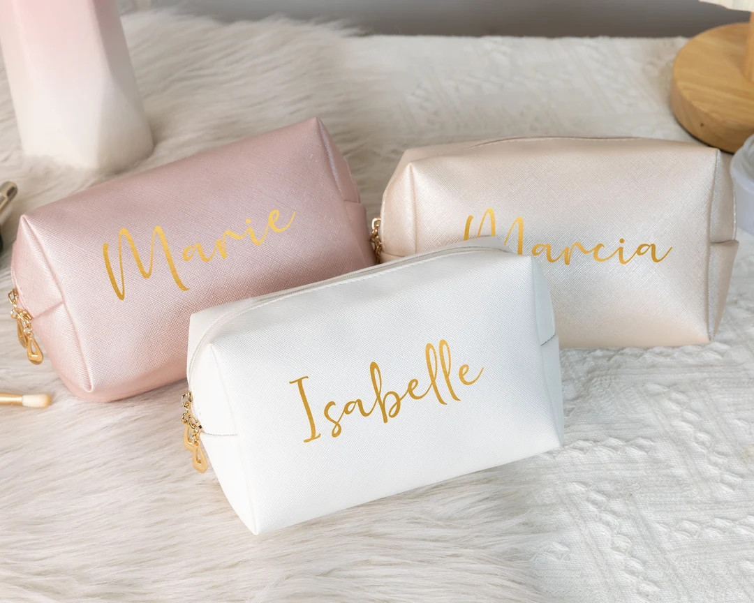 Personalized Toiletry Bag PU Leather Makeup Bag, Bridesmaid Toiletry Bag, Cosmetic Case Bag, Brid... | Etsy (US)