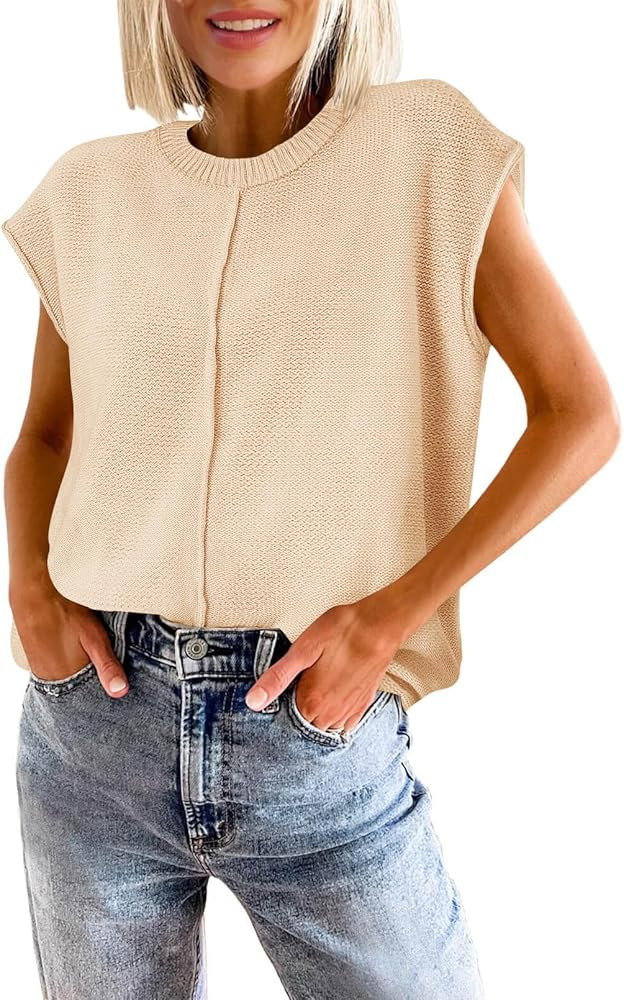 MEROKEETY Women's Cap Sleeve Sweater Vest Summer Casual Crewneck Lightweight Knit Pullover Tank T... | Amazon (US)