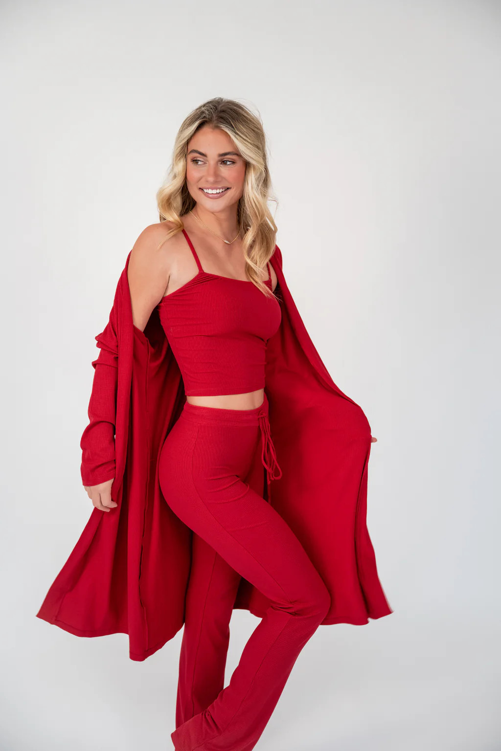 RED RIBBED LOUNGE ROBE | Kittenish