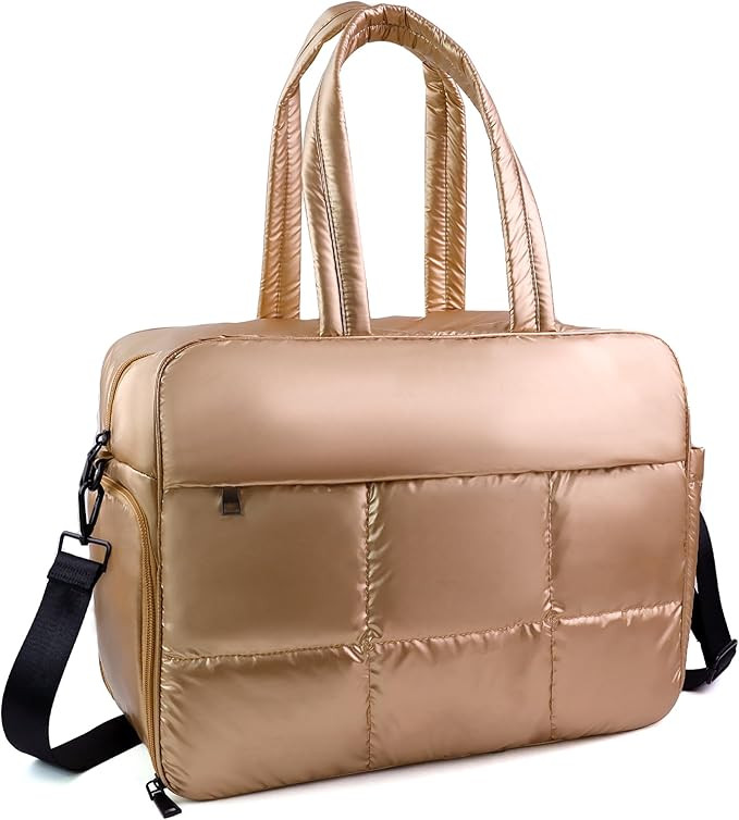 Weekender Fluffy Bag Quilted Nylon Puffer Tote Bag Personal Item Bag for Airlines Overnight Bag G... | Amazon (US)