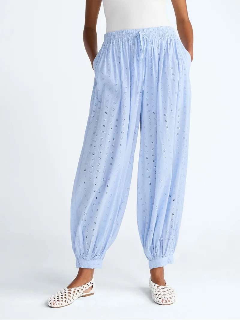 Scoop Women’s and Women's Plus Eyelet Harem Cotton Pants, Sizes XS-4X - Walmart.com | Walmart (US)