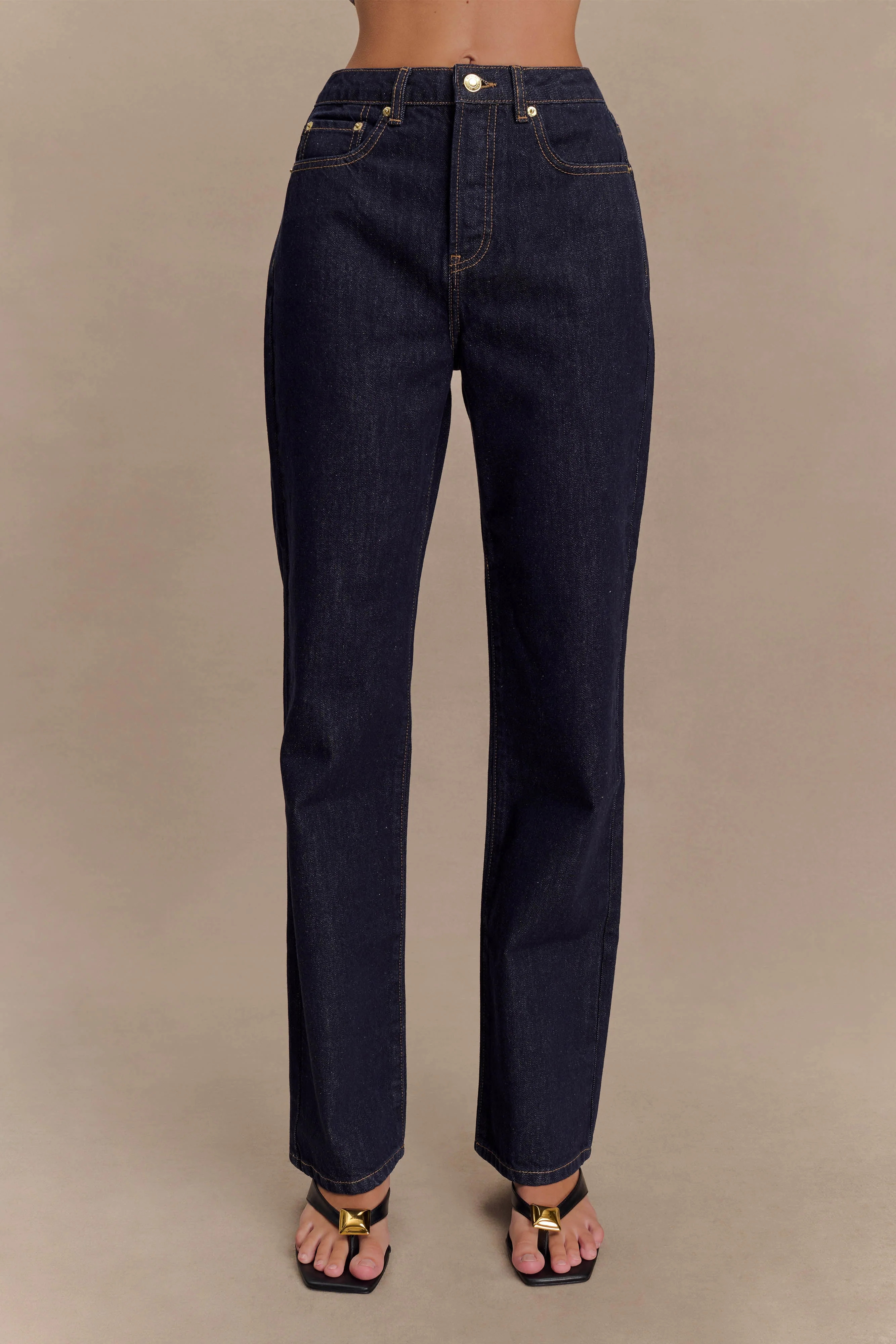 High Waisted Straight Leg Jeans - Washed Indigo Blue | MESHKI US