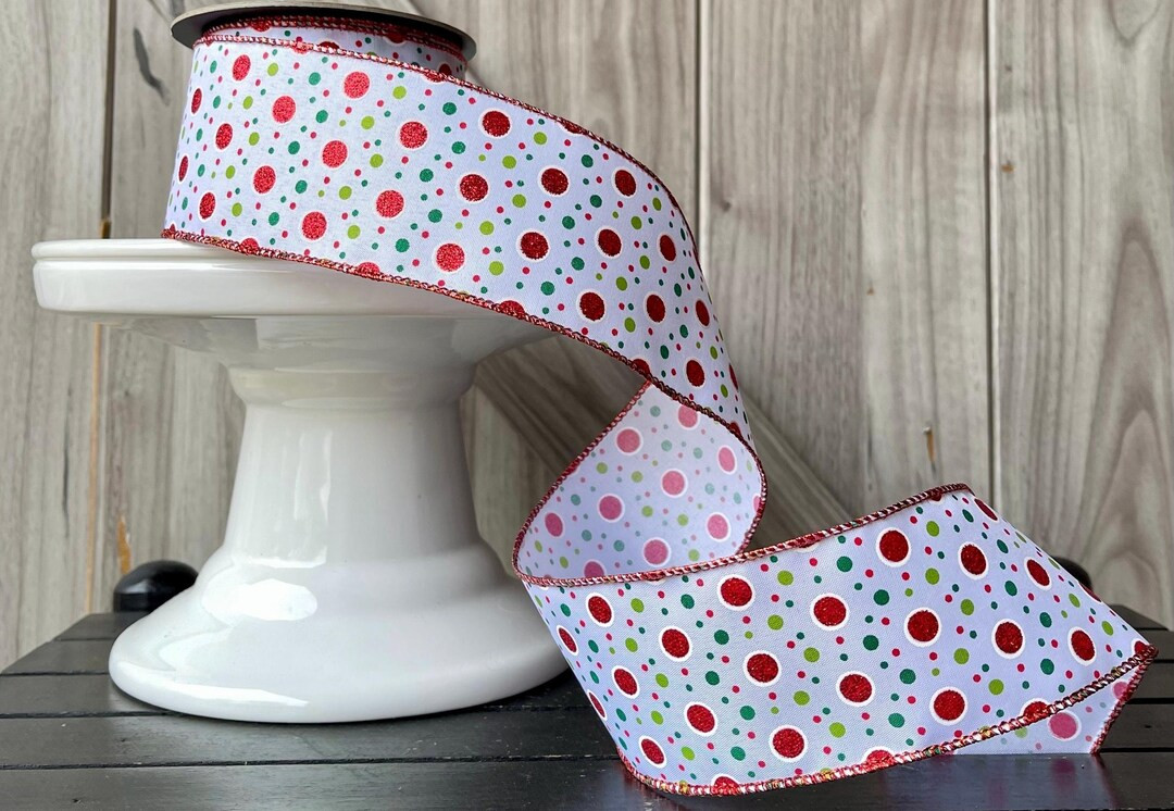 D Stevens, 10 Yards, 2.5 Inch Wired Ribbon, Glitter Dot Ribbon, Red Dot Ribbon, White Ribbon, Chr... | Etsy (US)