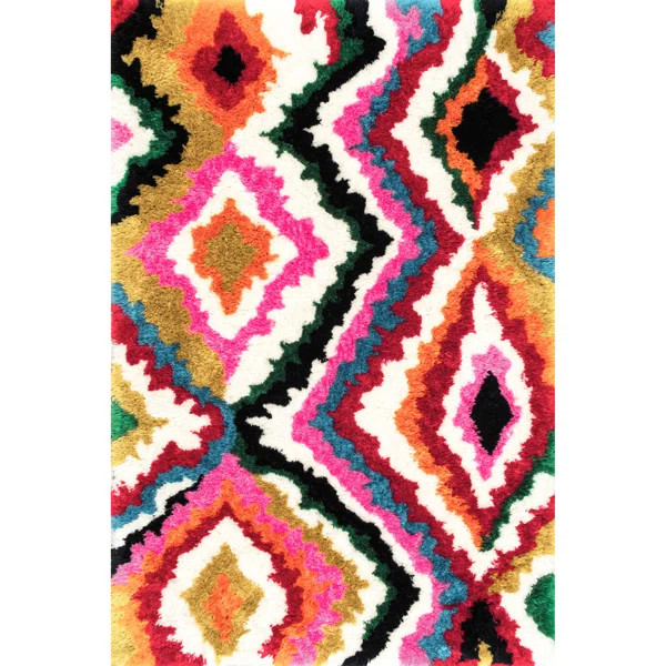 Serena Handmade Shag Performance Gold/Pink Rug | Wayfair North America