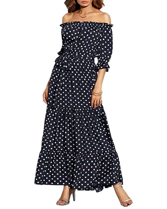 Aofur Maxi Dress Women Strapless Polka Dot Summer Boho Long Casual Beach Sundress Party Wedding D... | Amazon (US)