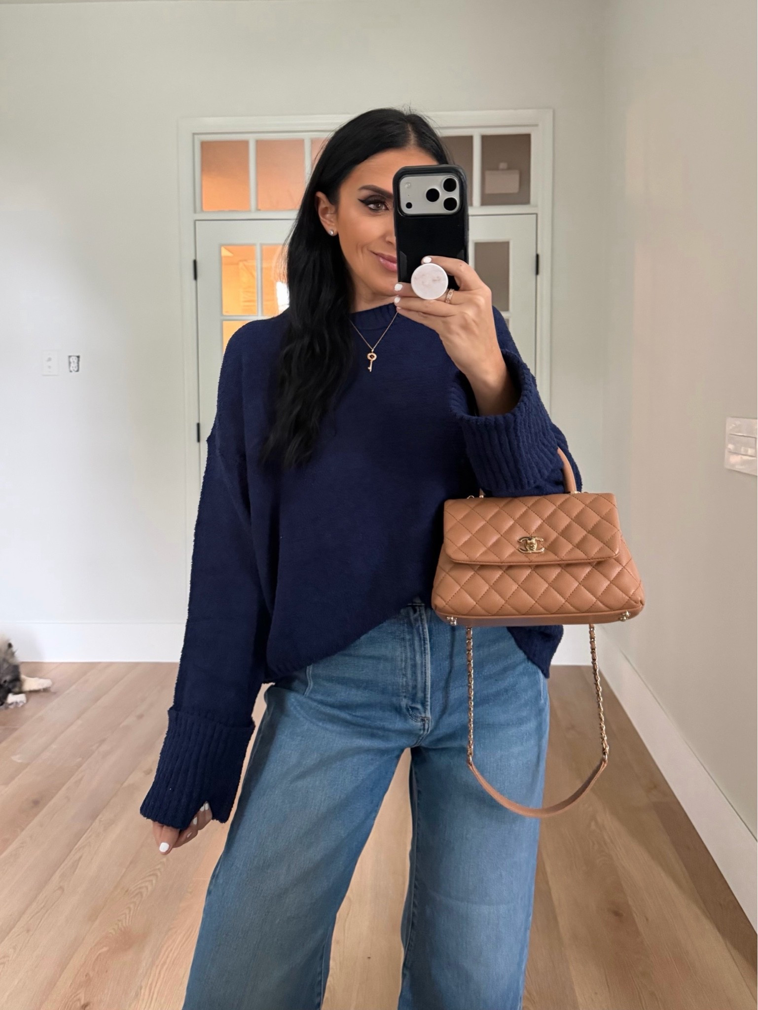PAIGE Anessa 31" High-Rise Wide-Leg Jeans. Women Oversized Cozy Knit Sweater. Scenario Women's Studded Moccasin Flas.