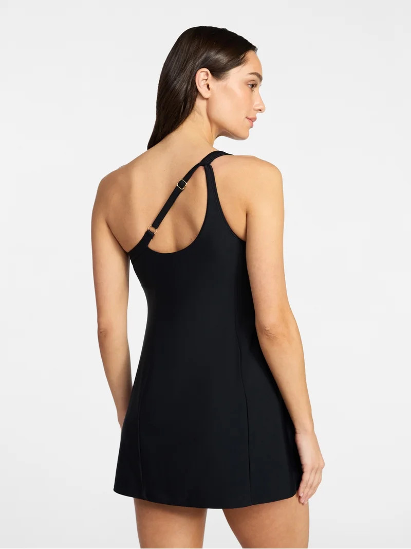 Time and Tru Women's and Women's Plus Size One Shoulder Swim Dress, Sizes XS-3X | Walmart (US)