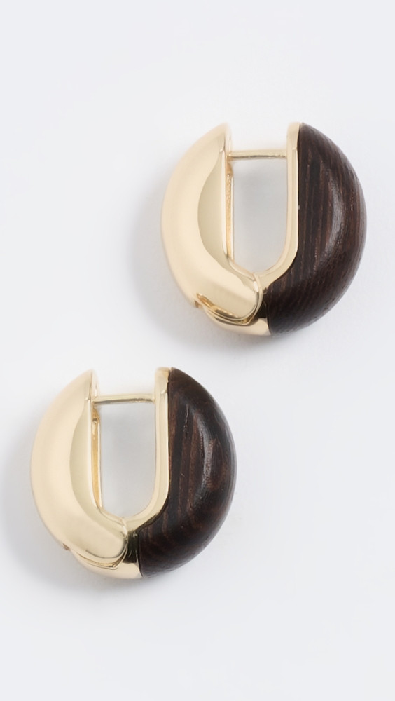 The Simple Wood Chubbie Earrings - 12k Shiny Gold/Walnut | Shopbop