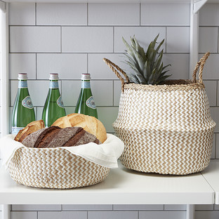 Medium Seagrass Belly Basket Chevron Natural/White | The Container Store