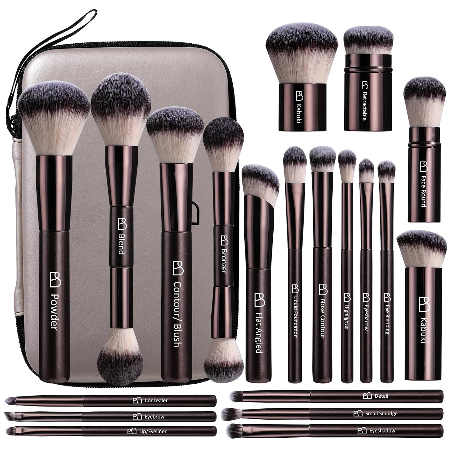 BS-MALL Professional Makeup Brush Set With Portable Case - Eyeshadow Brush, Concealer Brush, Blush Brush & Foundation Brush For Travel 20 Pcs, Labeled Daily Use & Versatile Occasions | Amazon (US)