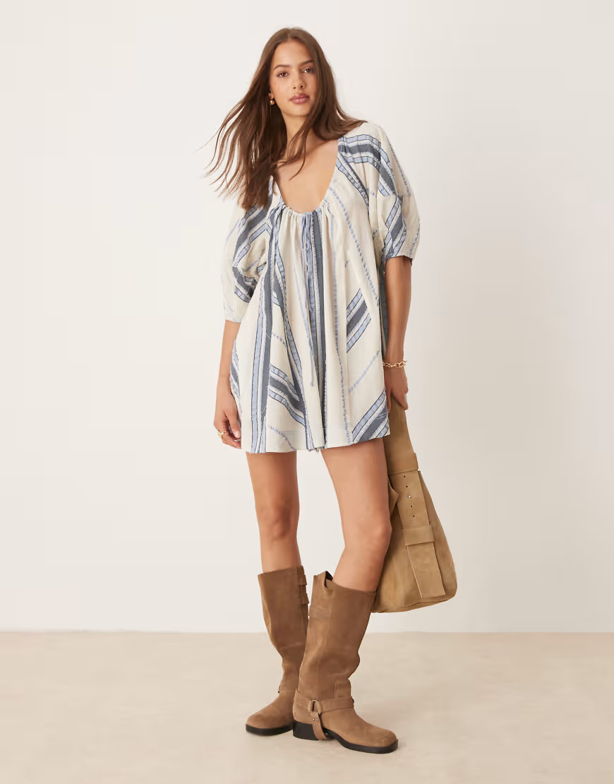Free People bop around romper in seaside stripe ivory-Multi | ASOS (Global)