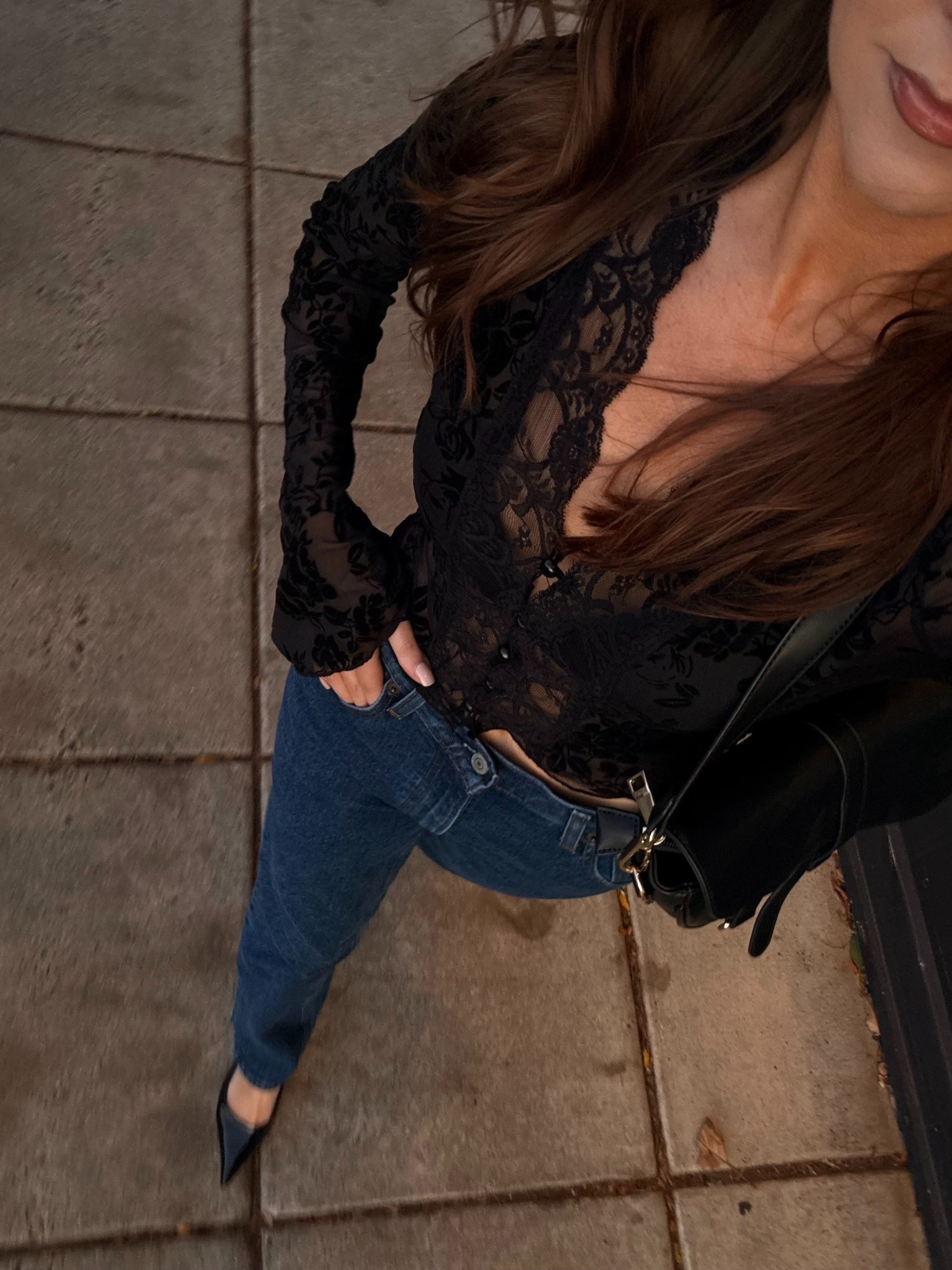 Fall top, tips for fall, fall outfits, fall fit, date night outfit, date night top, girls night out outfit, dinner outfit, what to wear, weekend outfit, black top, long sleeve top, black lace long sleeve top, lace top, fitted top, 90s outfit, 90s top, black kitten heels, black point toe heels, 90s jeans, blue jeans, straight leg jeans, affordable outfits 

#LTKSeasonal #LTKSaleAlert #LTKStyleTip