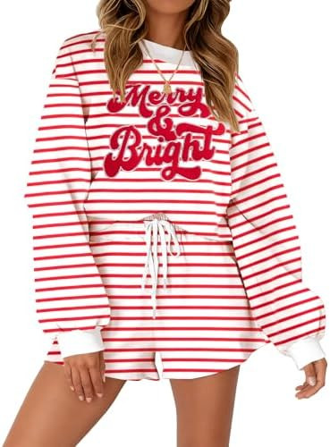 MYHALF Women 2 Piece Outfits Christmas Sweat Shorts Sets 2025 Oversized Casual Lounge Matching Se... | Amazon (US)