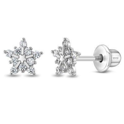 Girls' Twinkling Snowflake Screw Back Sterling Silver Earrings - In Season Jewelry | Target