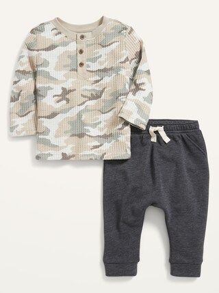 Long-Sleeve Thermal Camo Henley and Fleece Jogger Set for Baby | Old Navy (US)