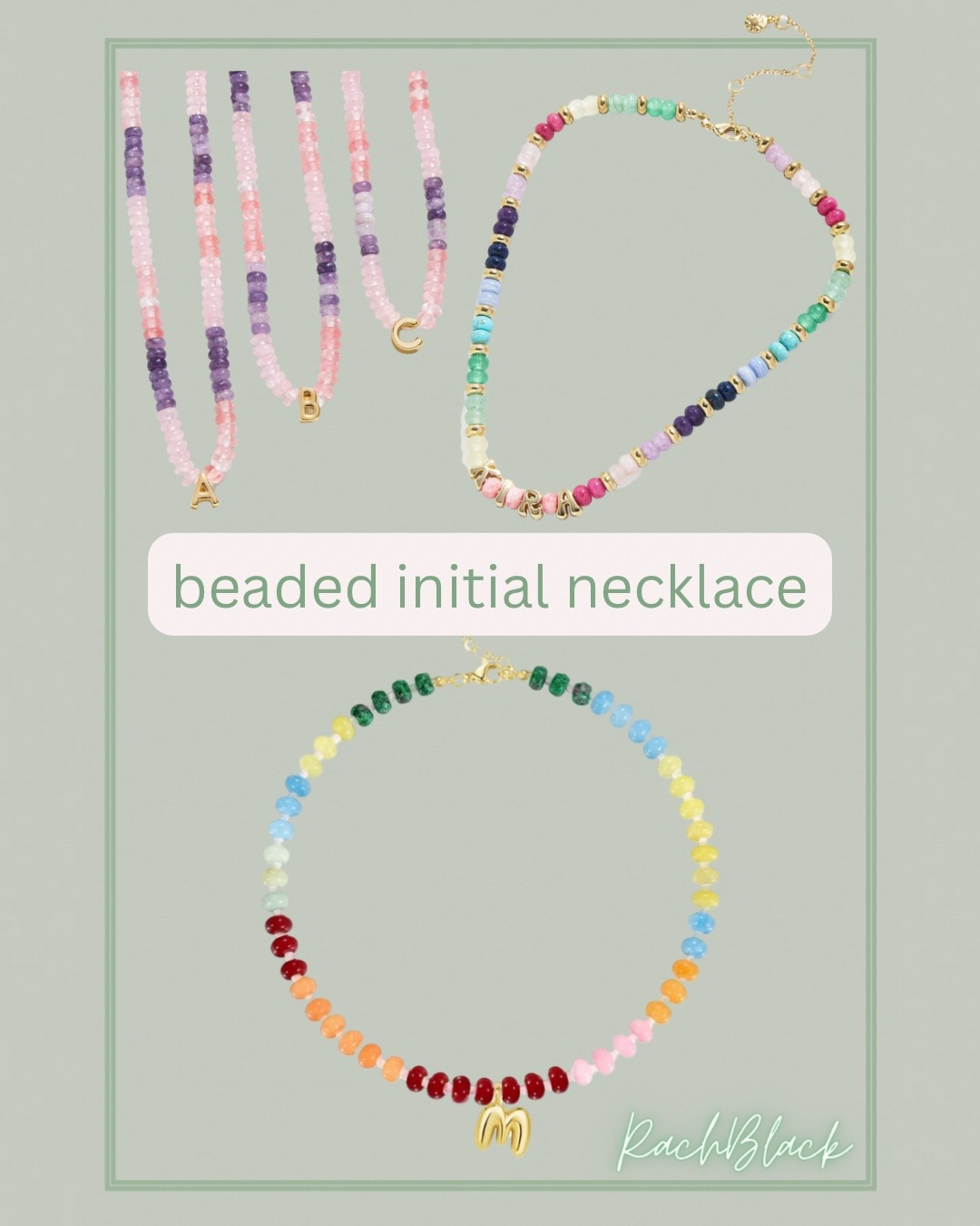 Colorful beaded necklace 
Summer necklace
Layering necklace
Initial necklace 
Look for less 