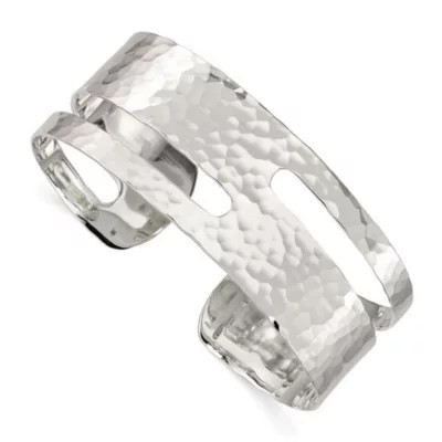Luxury Giftware by Jere Sterling Silver Solid Polished Hammered Fancy Cuff Bangle Bracelet | Belk