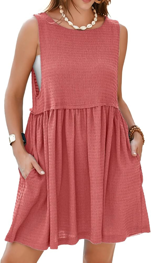 Simplee Apparel Womens Sleeveless Flowy Summer Tunic Dress Crew Neck Casual Babydoll Mini Dresses... | Amazon (US)