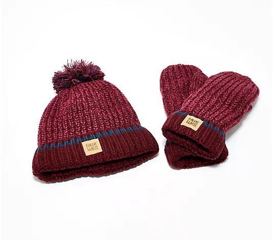 Make Your Selection: MUK LUKS Hint of Sparkle Chunky Rib Knit Pom Pom Hat & Mitten Set | QVC