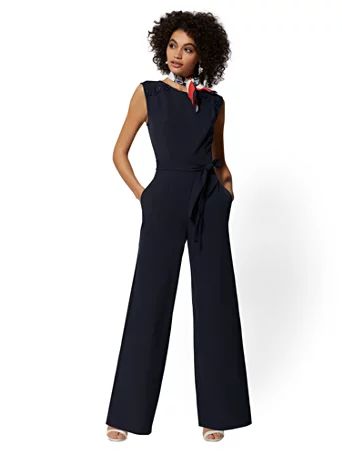 Navy Button-Accent Jumpsuit - New York & Company | New York & Company
