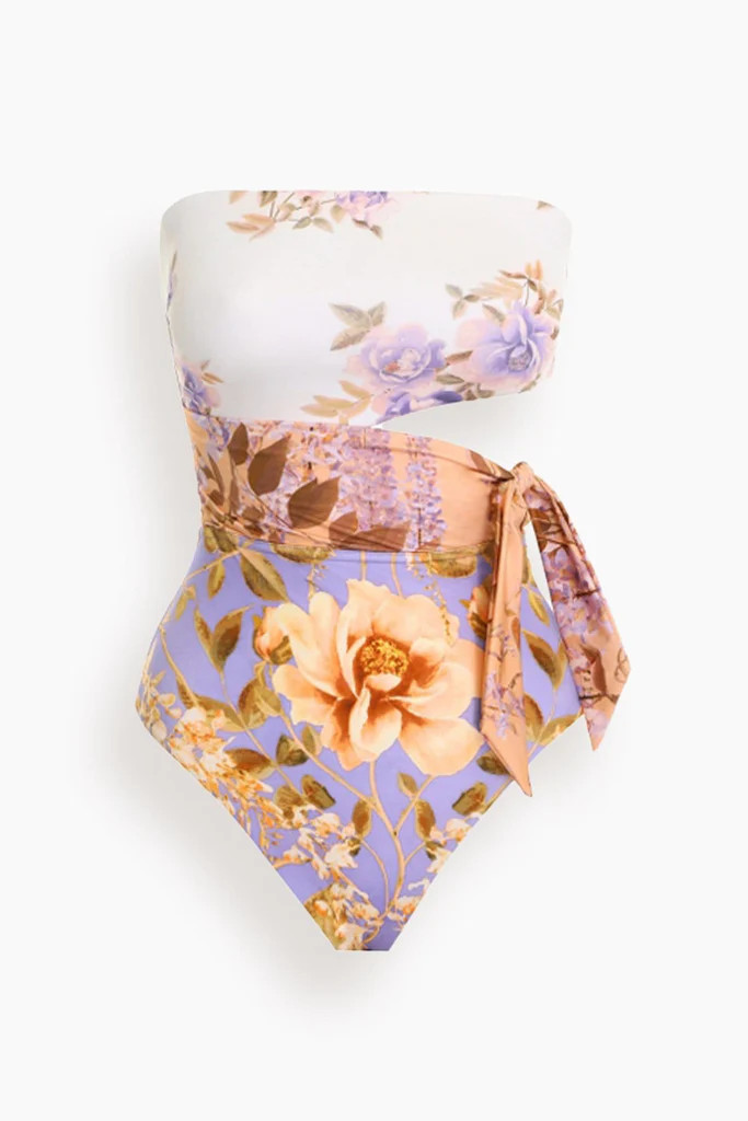 Rosa Scarf Tie One Piece Swimsuit in Spliced | Hampden Clothing