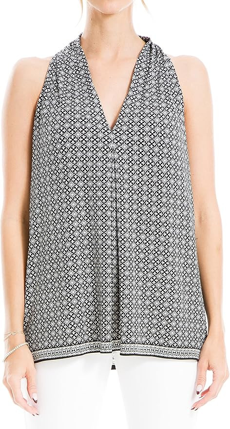 Max Studio Women's V-Neck Tank Top with Inverted Front Pleats | Amazon (US)