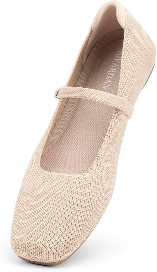 Women's Ballet Flats Square Toe Slip On Shoes Knit Dress Mary Jane Flats Woman Comfy Soft Causal ... | Amazon (US)