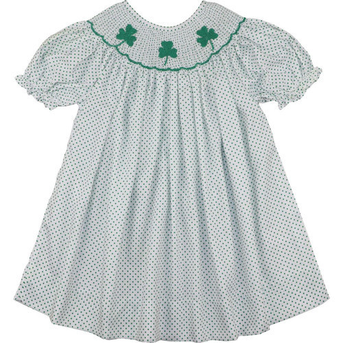 Green Dot Pique Smocked Shamrock Dress | Cecil and Lou
