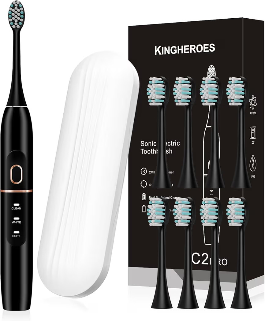 Electric Toothbrush Set, Comes with 8 Brush Heads & Travel Case,4 Modes with 2 Minutes Built in S... | Amazon (US)