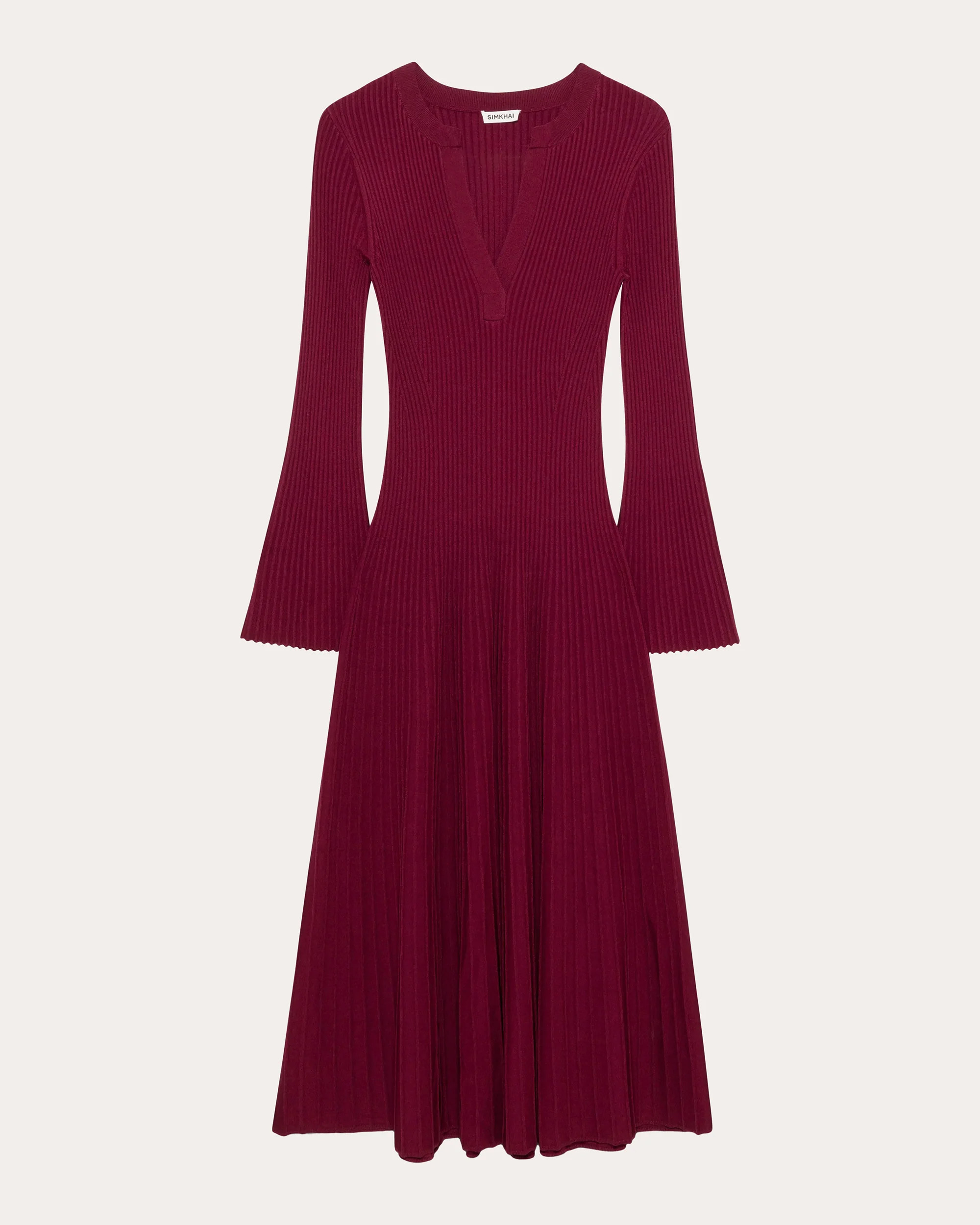 SIMKHAI Women's Genna Rib Knit Flared Midi Dress Rayon/Polyester | Olivela