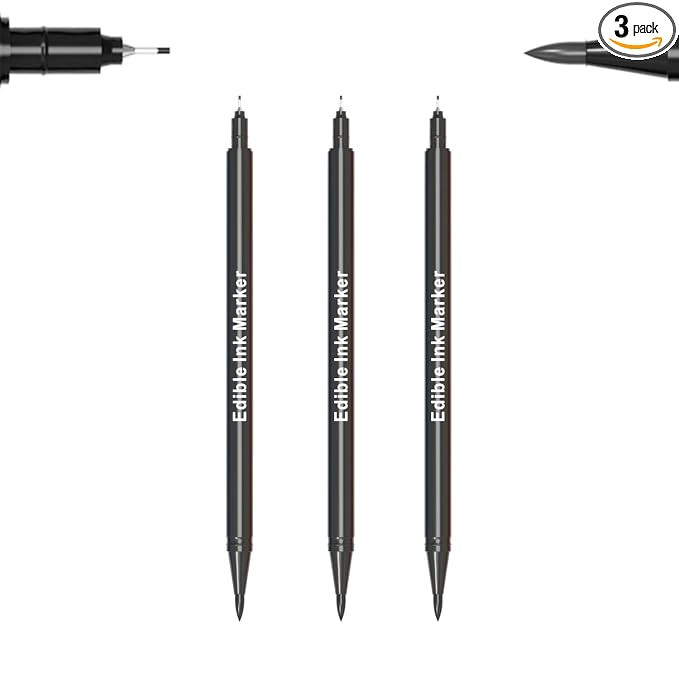 Edibleink Black Edible Marker - 3 Pcs Fine Tip 0.5mm Food Coloring Pens | Amazon (US)