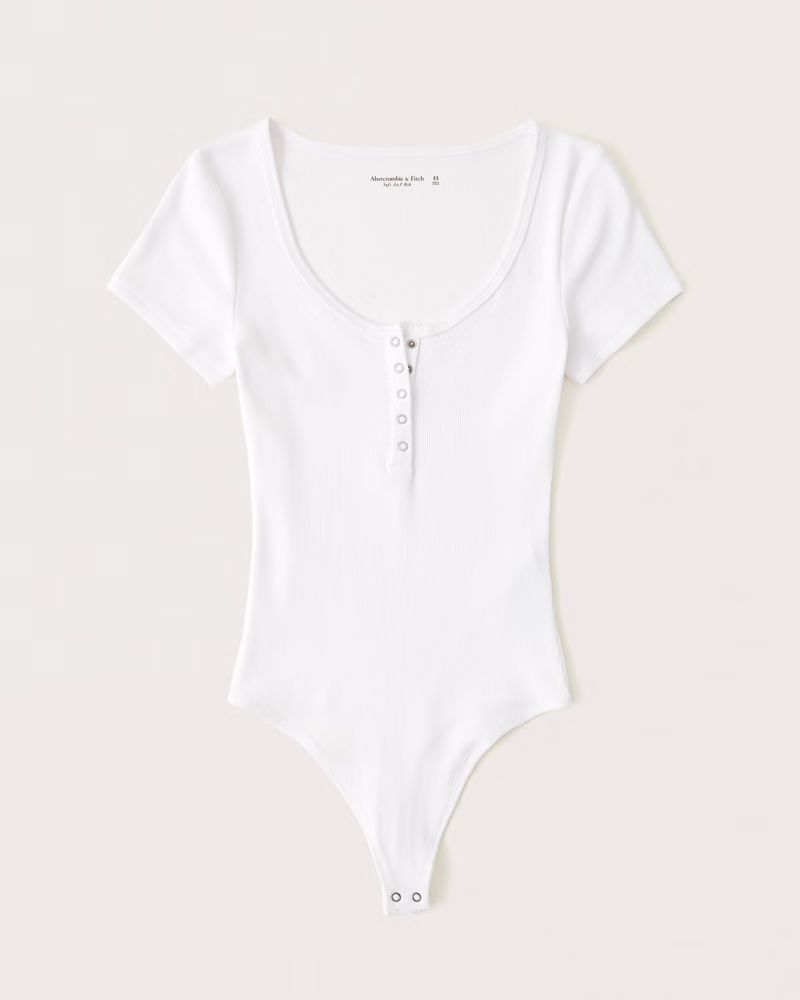 Short-Sleeve Ribbed Henley Bodysuit | Abercrombie & Fitch (US)