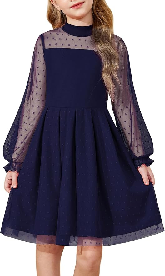 Arshiner Girls Dresses Contrast Mesh Puff Long Sleeve Mock Neck Formal Party A Line Short Tulle D... | Amazon (US)