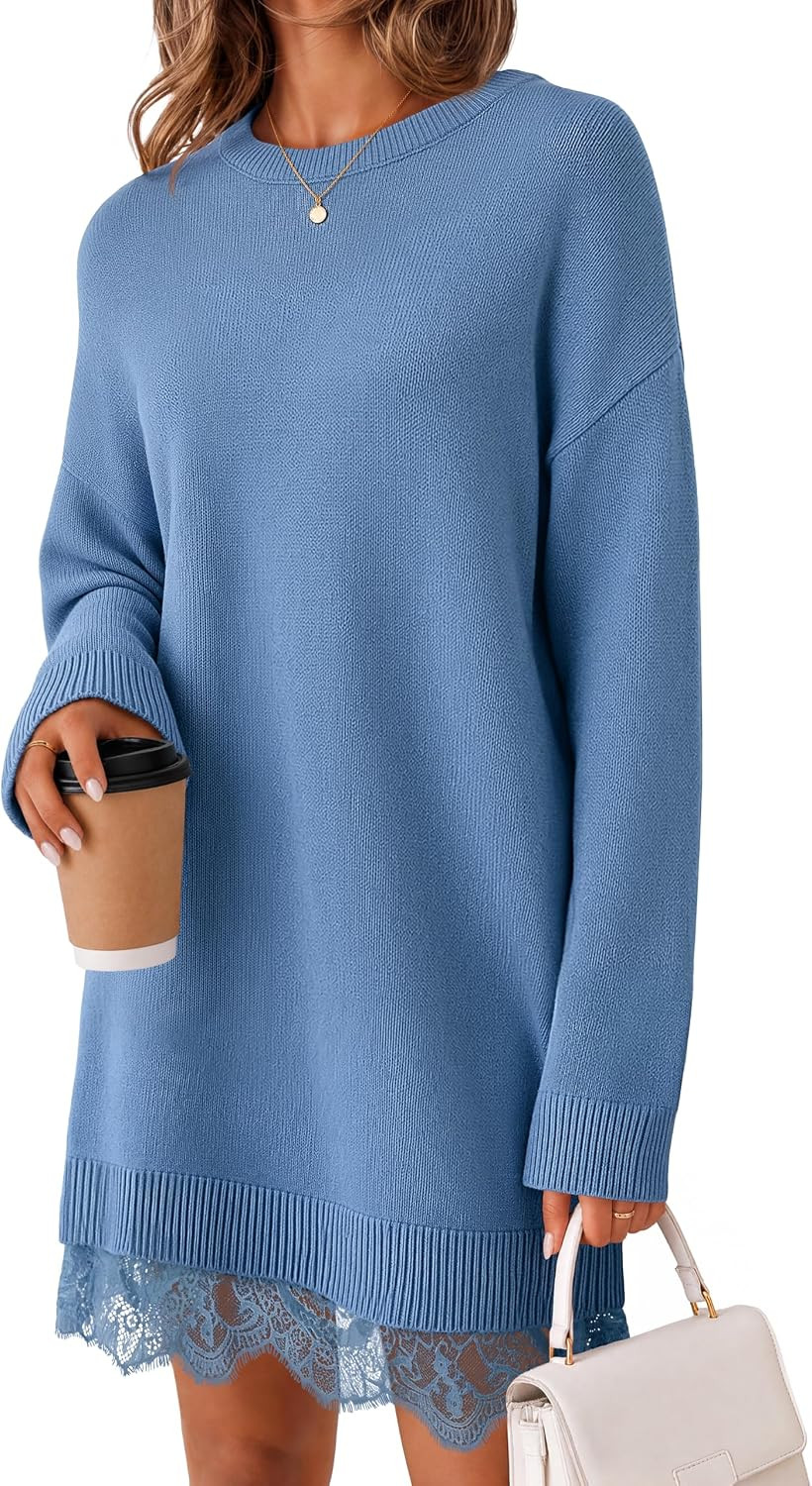 MEROKEETY Women's Fall Long Sleeve Lace Oversized Casual Knit Sweater Dress | Amazon (US)