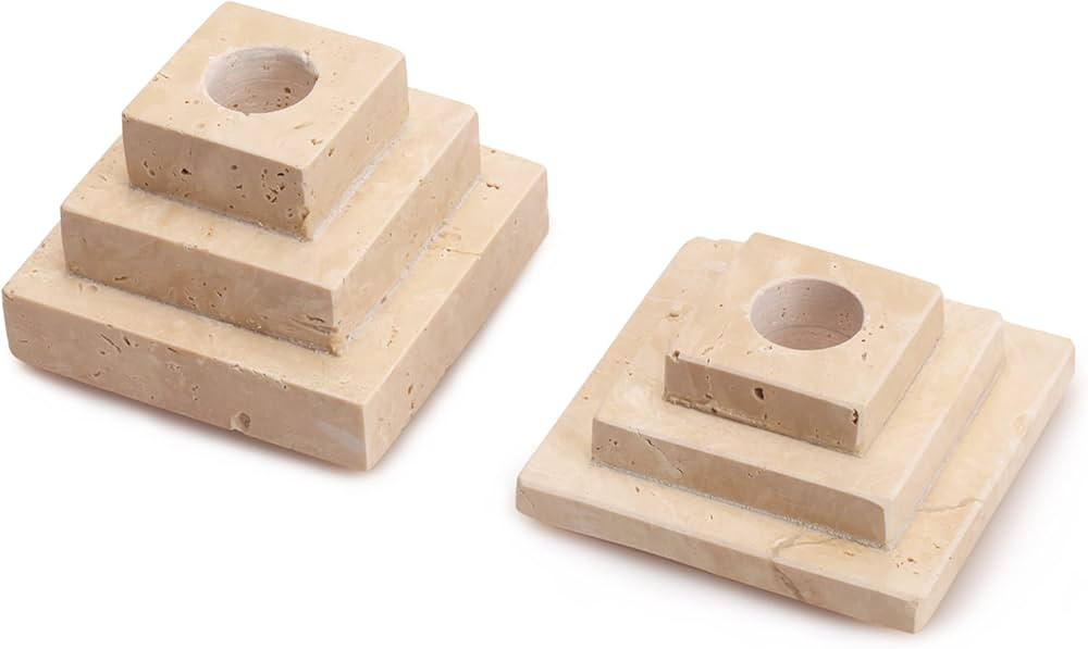 WORHE Candle Holders True Natural Marble Set of 2 Pyramid Shape Decorative Candlestick Holder for... | Amazon (US)