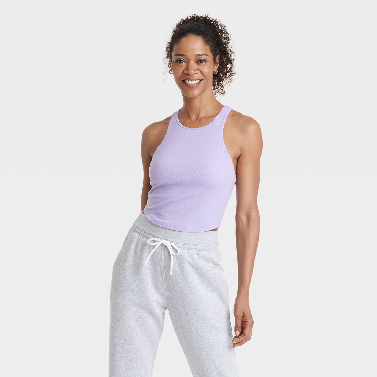 Women's Rib High Neck Racerback Cropped Tank Top - All In Motion™ | Target