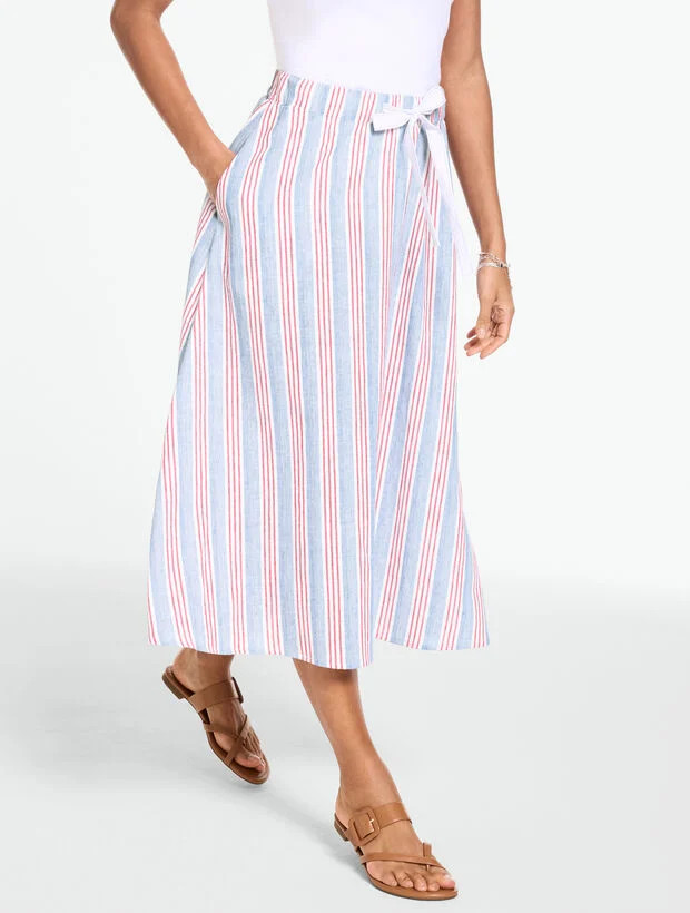 Linen-Blend Pull-On Skirt - Shore Stripe | Talbots