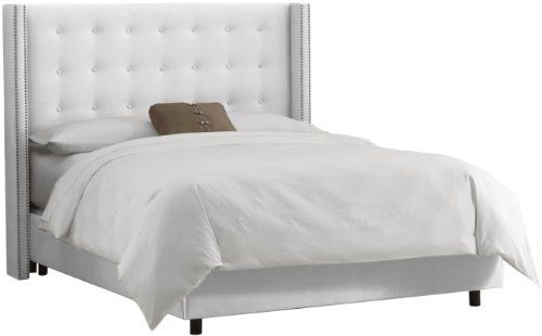 Skyline Furniture Nail Button Tufted Wingback Queen Bed in Velvet White | Amazon (US)