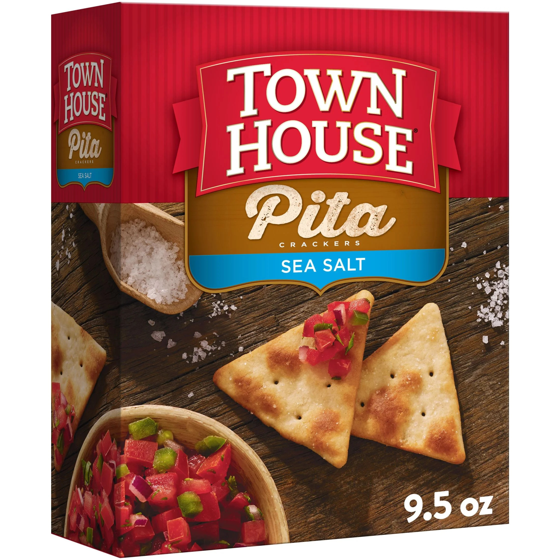 Town House Pita Sea Salt Oven Baked Crackers, Lunch Snacks, 9.5 oz - Walmart.com | Walmart (US)