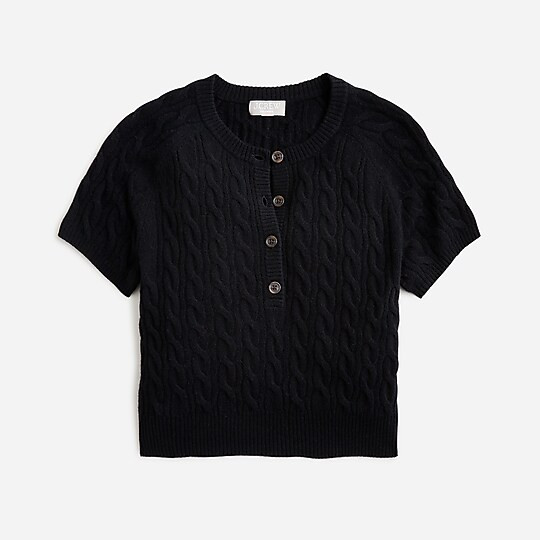Cashmere cable-knit henley T-shirt | J. Crew US