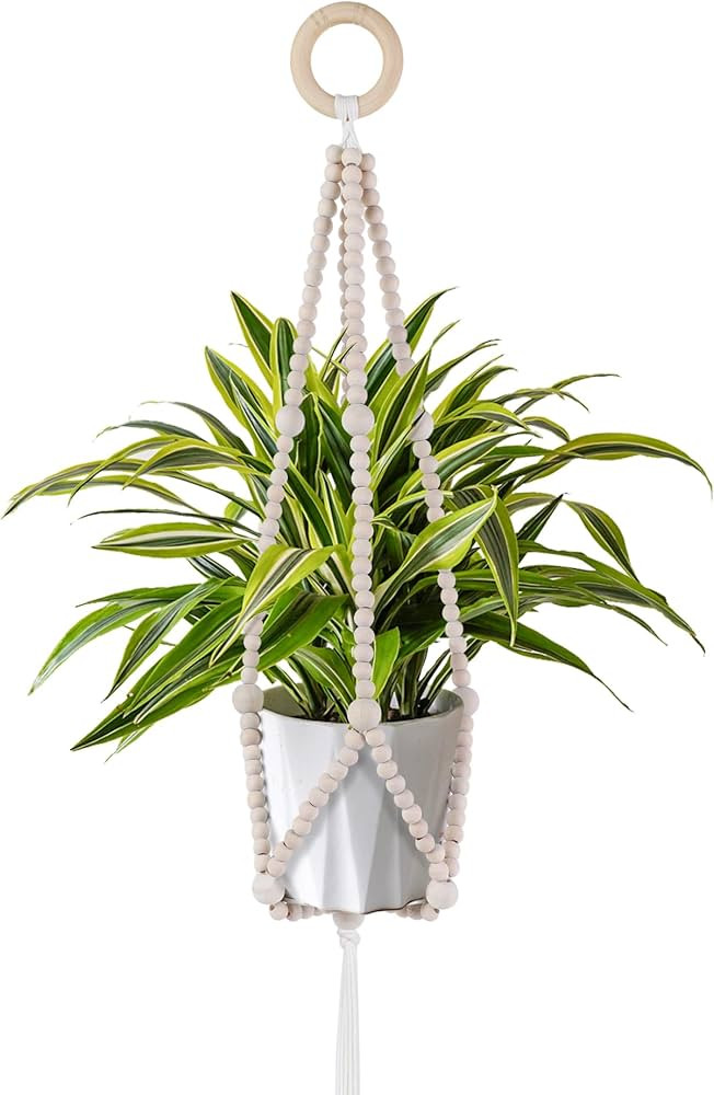 Hotfiary Wood Bead Garland Plant Hanger Flower Pot Holders with Wood Hook Handmade Boho Farmhouse... | Amazon (US)