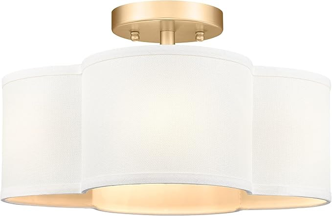 Audickic Gold Semi Flush Mount Ceiling Light, Close to Ceiling Light Fixtures with Fabric Shade i... | Amazon (US)