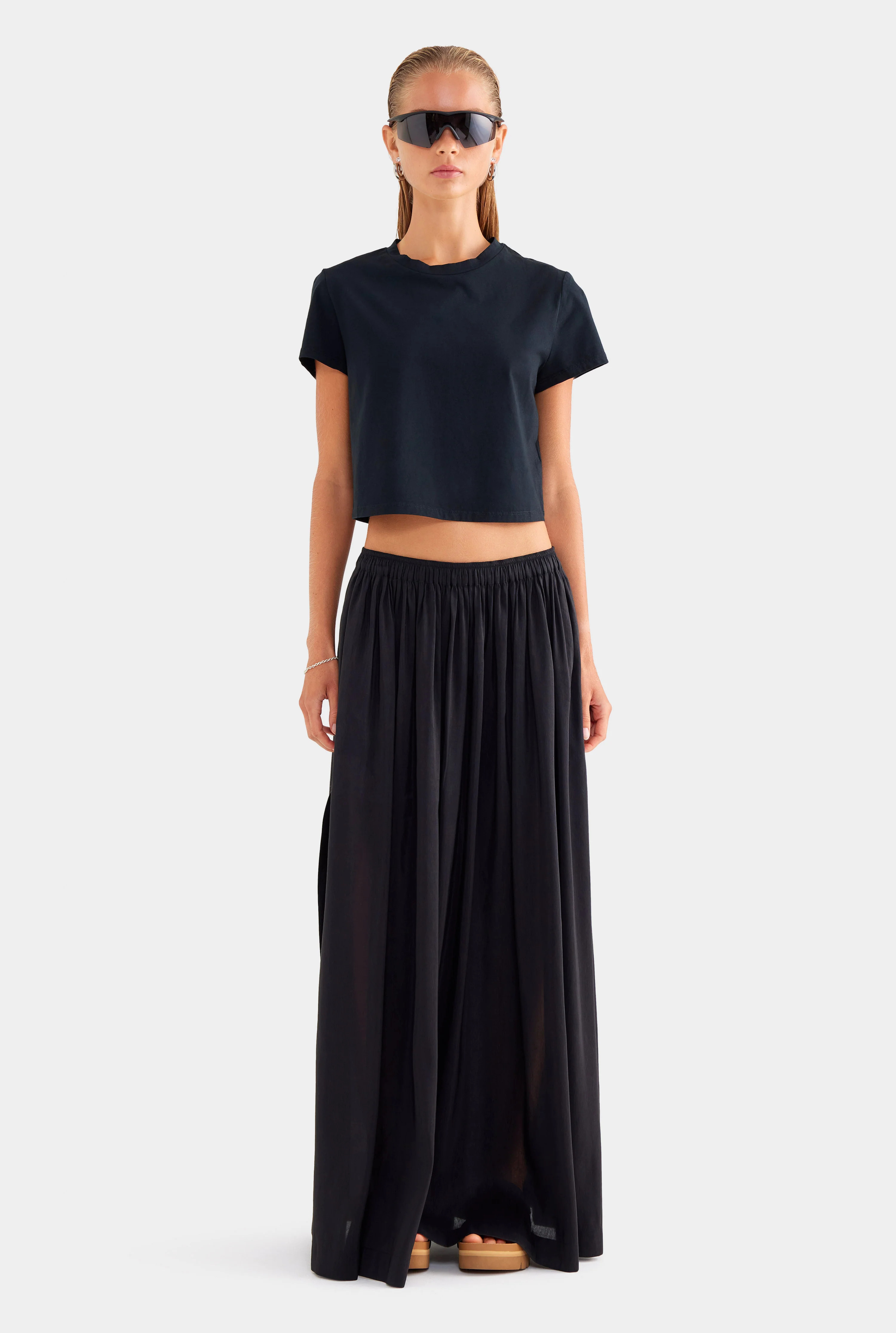 Womens Silk Linen Maxi Skirt in Black | Venroy | Venroy AU